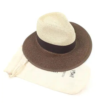 Open Back Panama Foldable Hat  - Natural/Chocolate