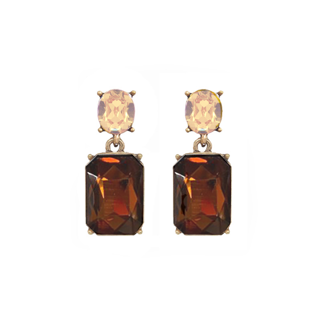 Oval twin gem post earrings in ginger & amber