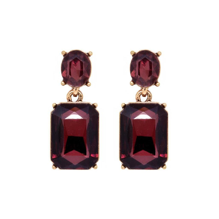 Oval twin gems post earrings in  burgundy