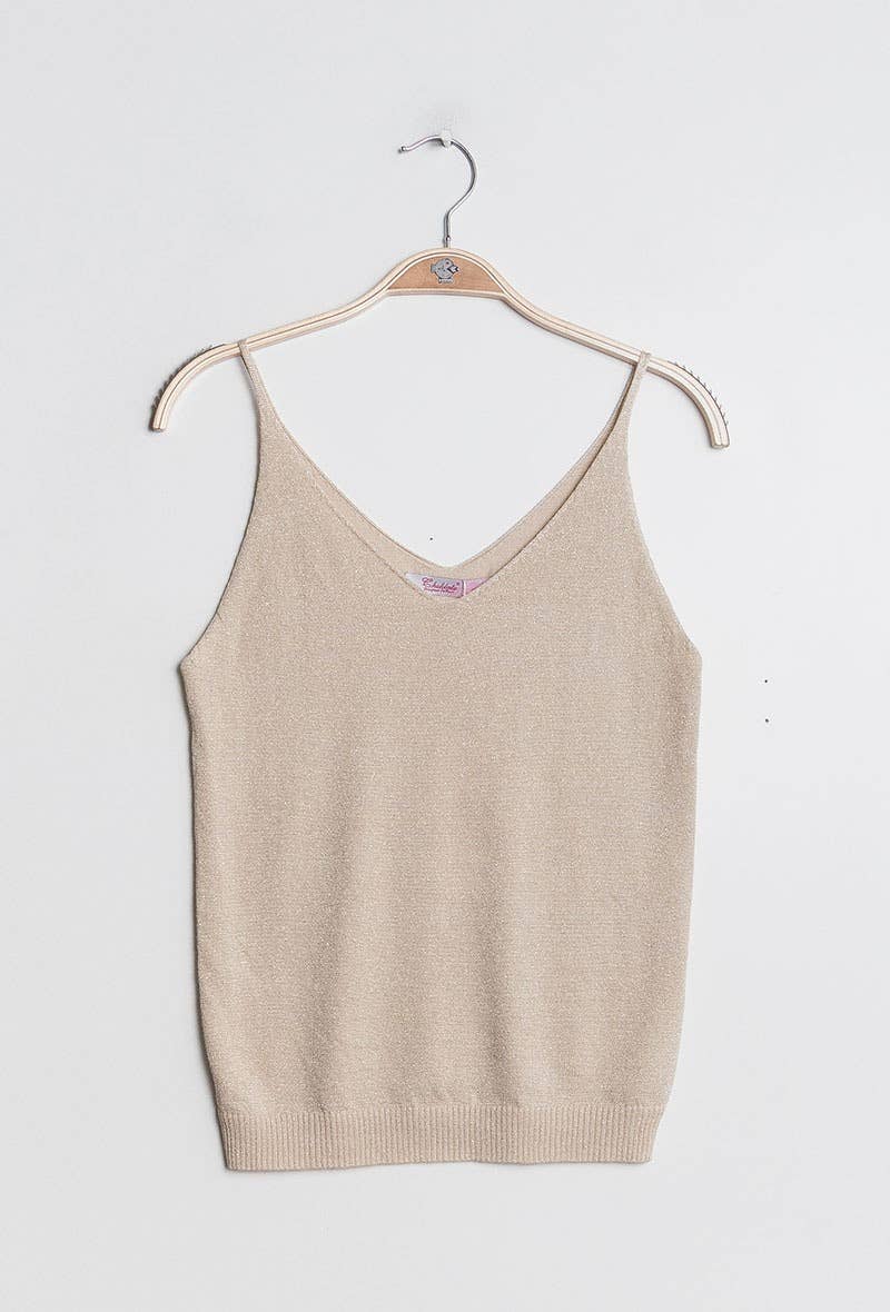 Phoebe Metallic Fine knitted lurex vest  top