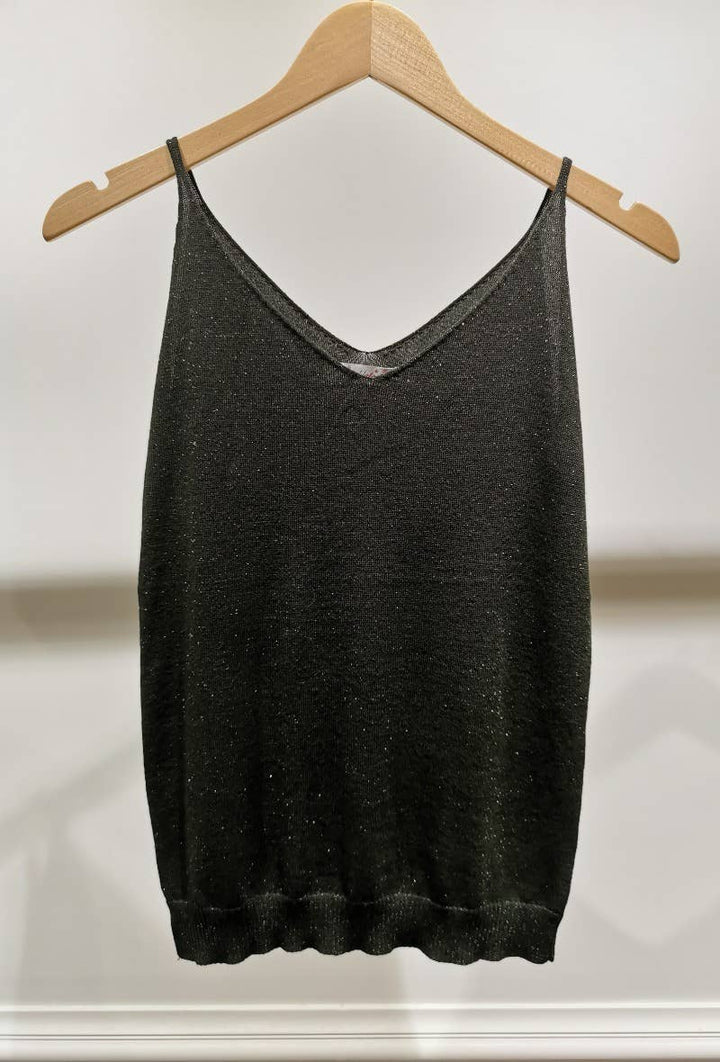 Phoebe Metallic Fine knitted lurex vest  top