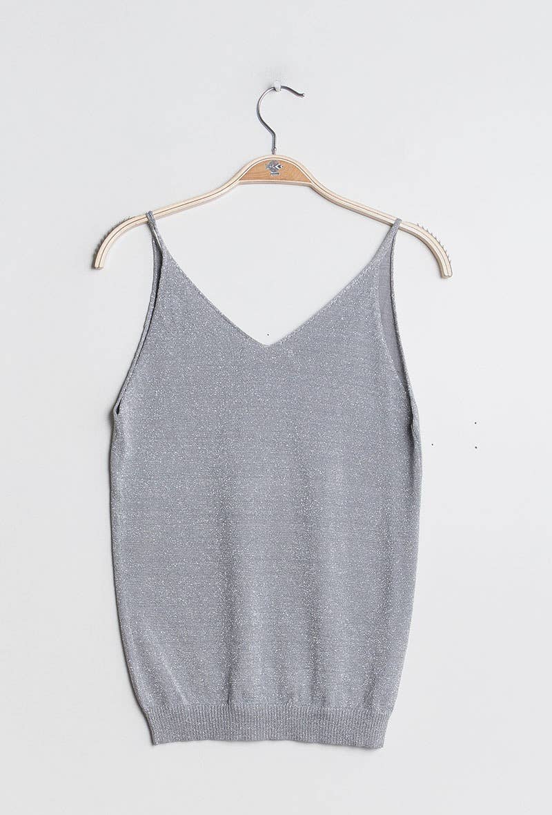 Phoebe Metallic Fine knitted lurex vest  top