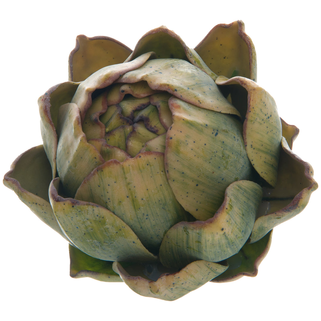 Close-up of a green artichoke on a white background