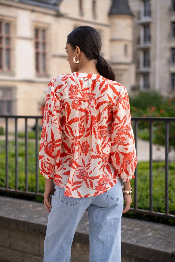 Saint Tropez Printed Silk  Shirt - Coral
