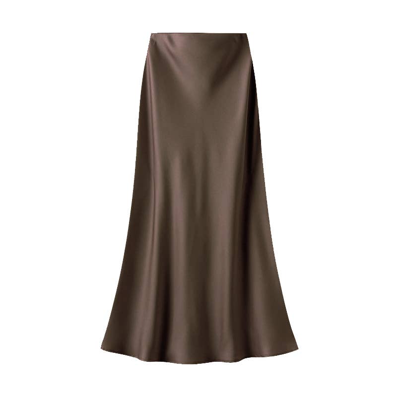 Brown satin skirt on a white background
