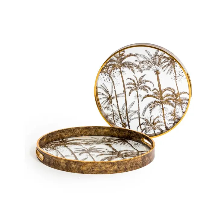 Set of 2 Dark Gold Palm Tree Serving Trays