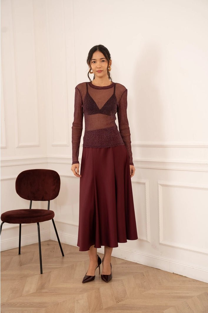 Shimmering Lurex Mesh Top - Brown - Burgundy - Monica Luz