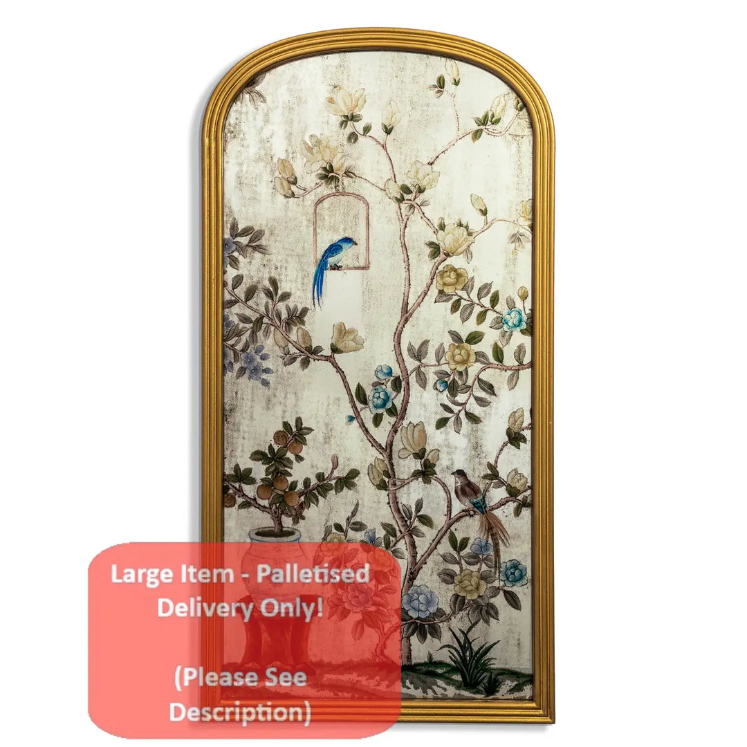 Tall Arch Gold-Framed Botanical Glass Wall Mirror