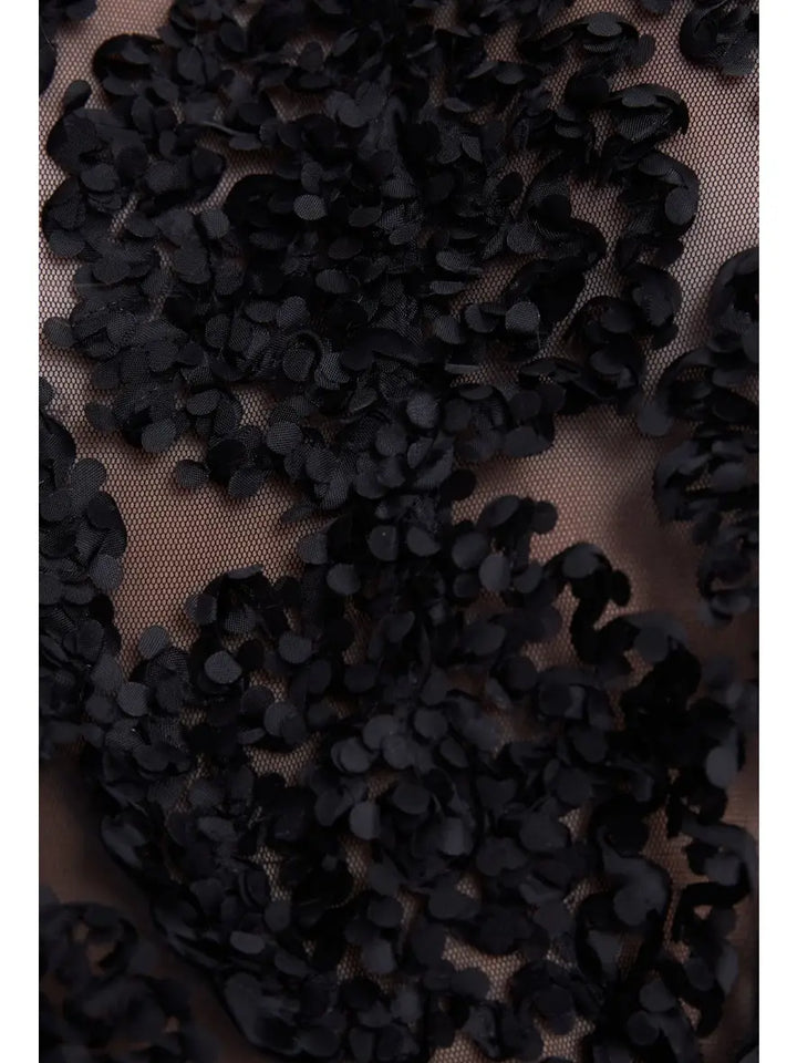Close-up of black floral lace fabric
