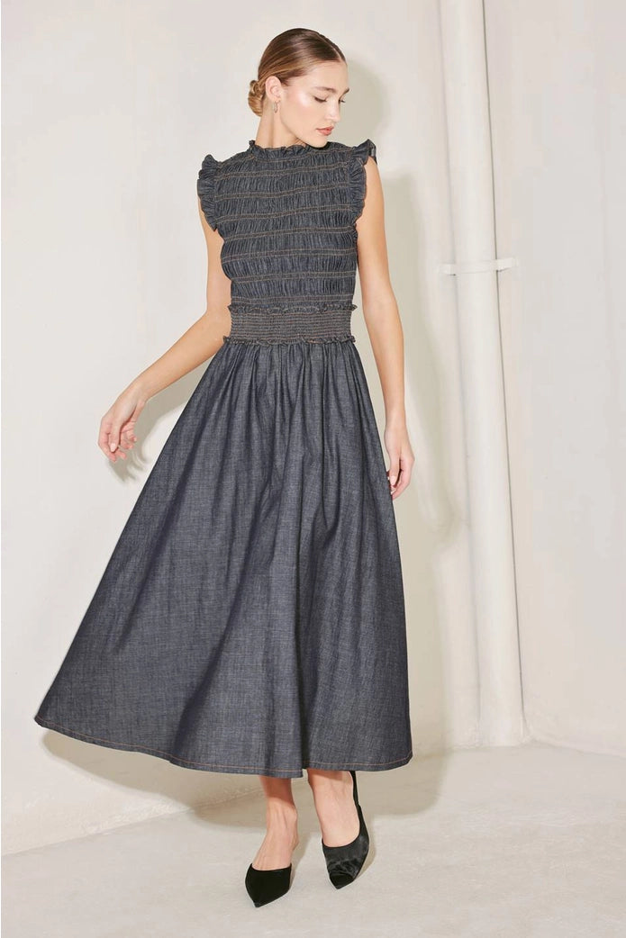 The Camille Denim Elegance Dress - Dark Denim