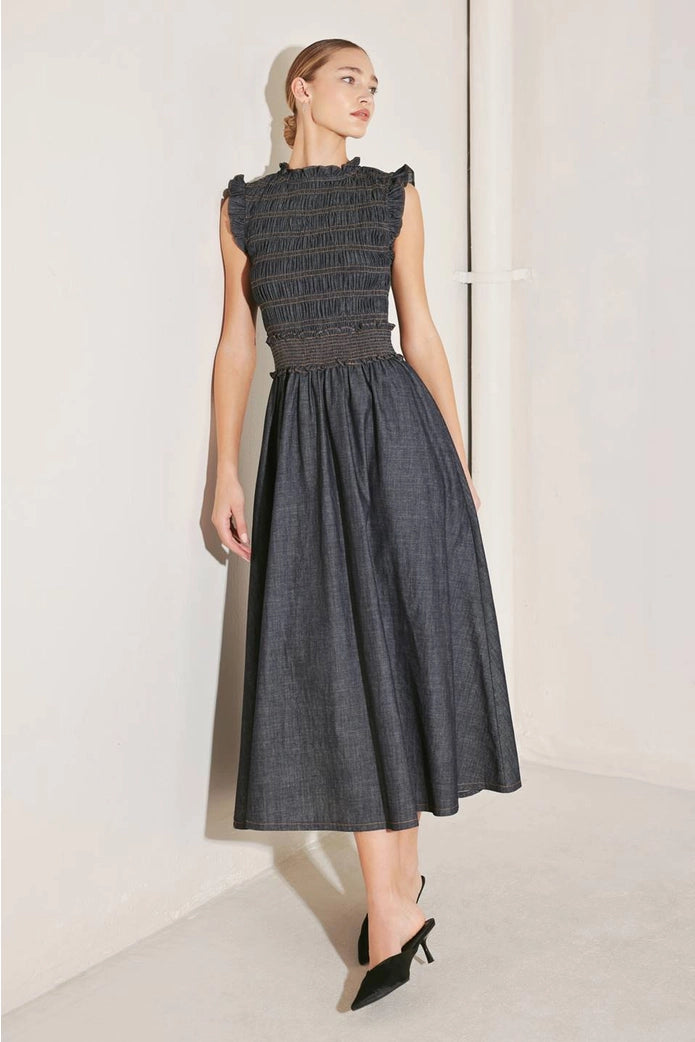 The Camille Denim Elegance Dress - Dark Denim