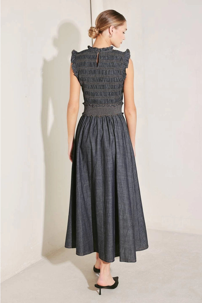 The Camille Denim Elegance Dress - Dark Denim