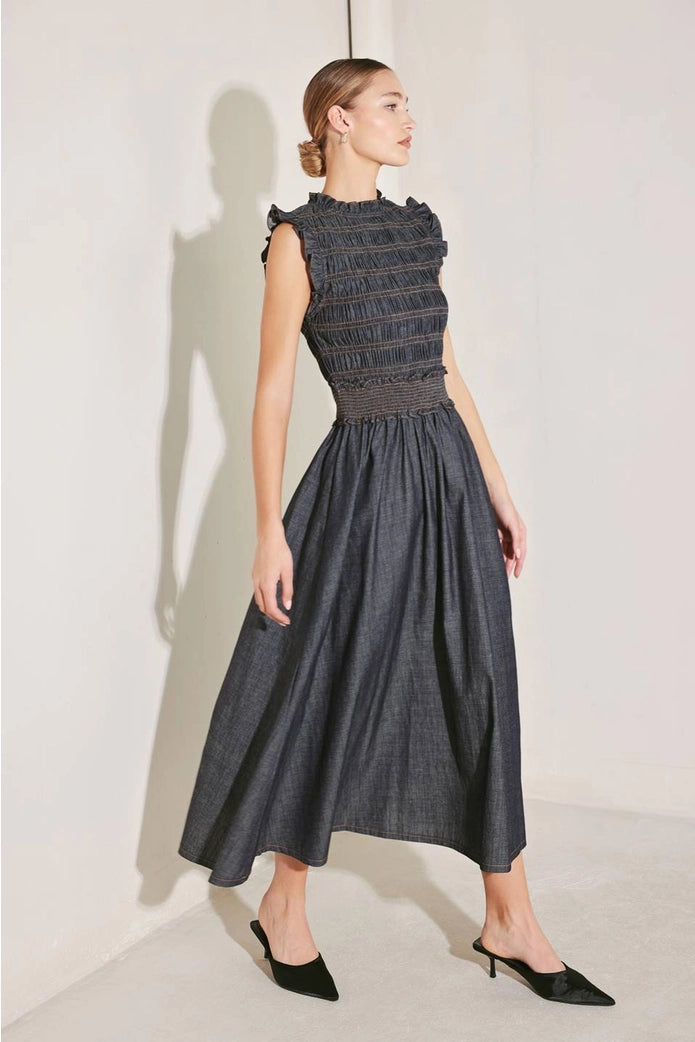 The Camille Denim Elegance Dress - Dark Denim