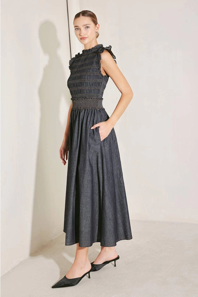 The Camille Denim Elegance Dress - Dark Denim
