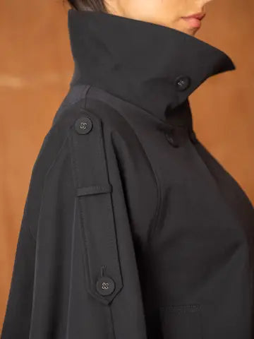 The Mayfair Short Trench-Style Jacket with a high Collar - Navy Blue Choklate Paris