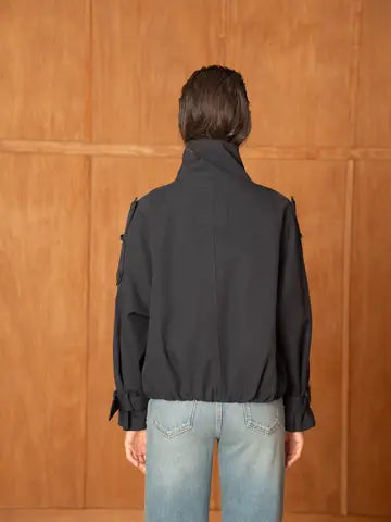 The Mayfair Short Trench-Style Jacket with a high Collar - Navy Blue Choklate Paris