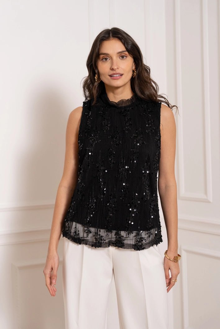 Vivienne Chiffon and Sequins Blouse - Chocolate Brown - Monica Luz