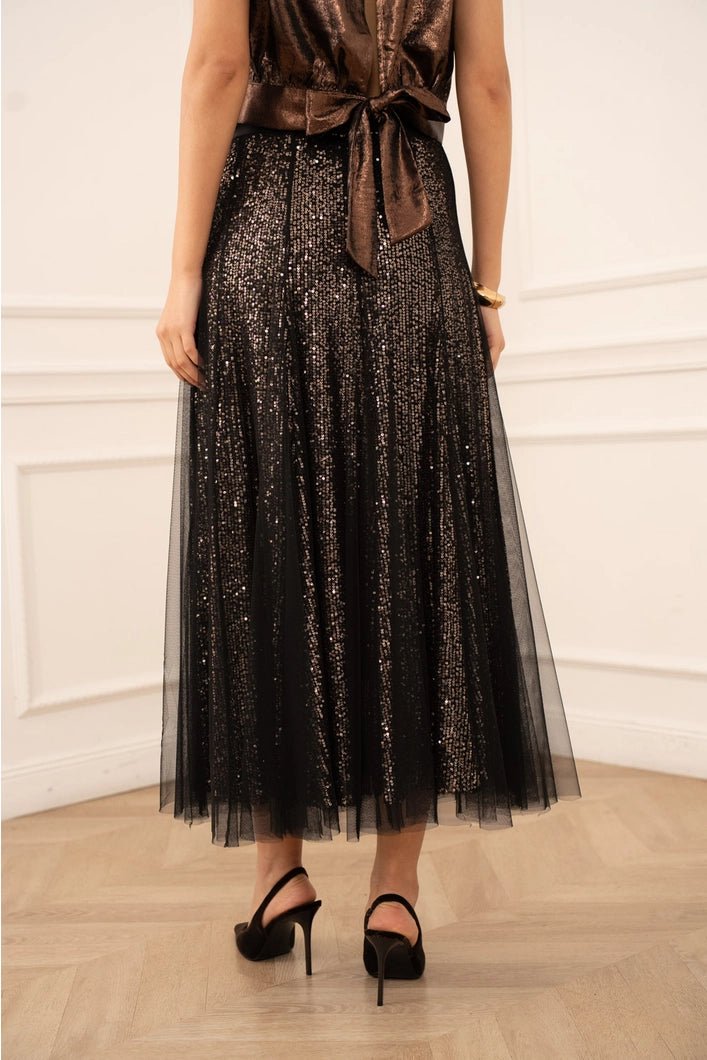 The Claudia Tulle and Sequins Skirt - Bronze/Black - Monica Luz