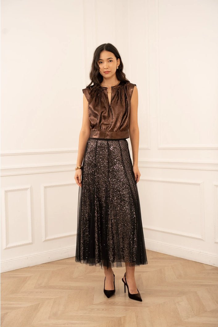 The Claudia Tulle and Sequins Skirt - Bronze/Black - Monica Luz
