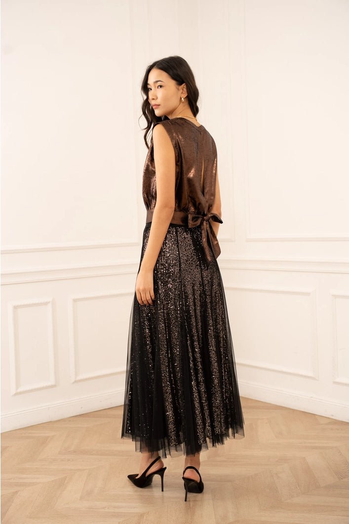 The Claudia Tulle and Sequins Skirt - Bronze/Black - Monica Luz