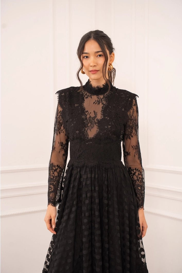 Trinny Feminine Sophisticated Lace Dress - Black - Monica Luz