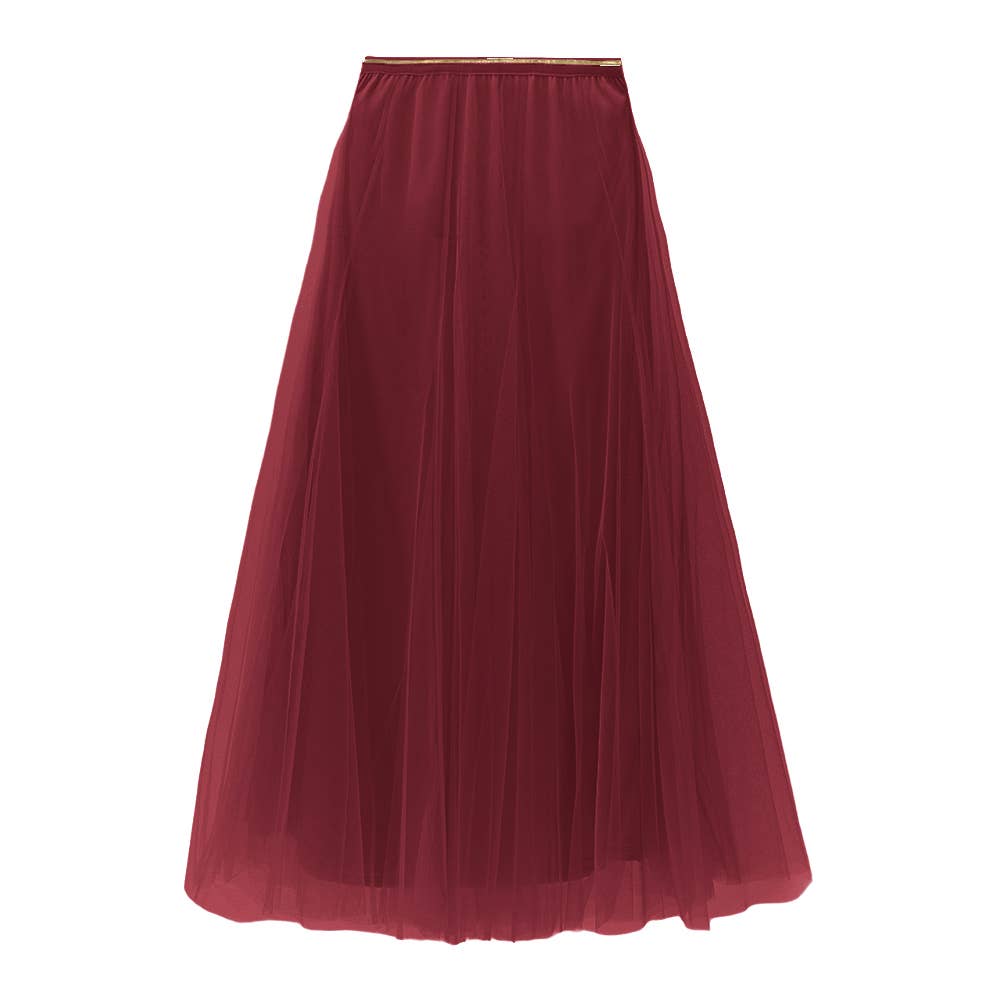 Maroon tulle skirt on a white background