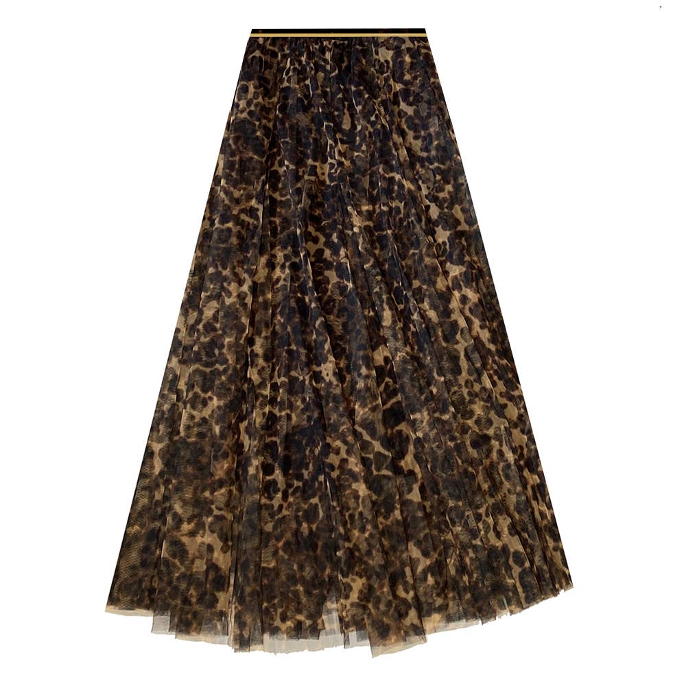 Tulle Layer Skirt in Large Leopard Print