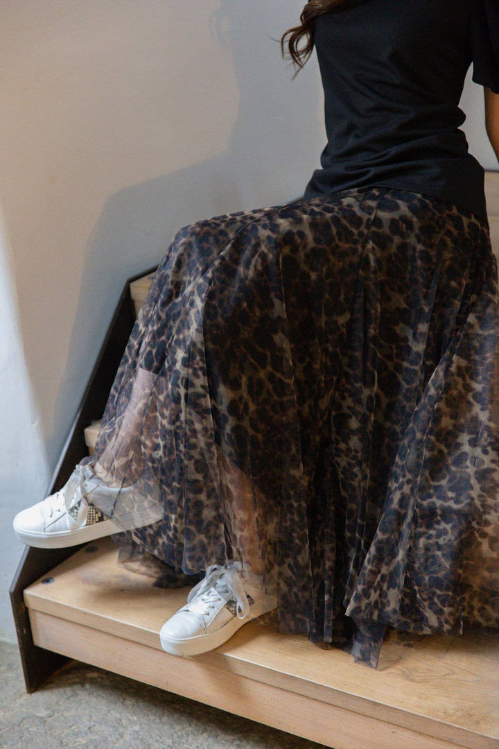Tulle Layer Skirt in Large Leopard Print
