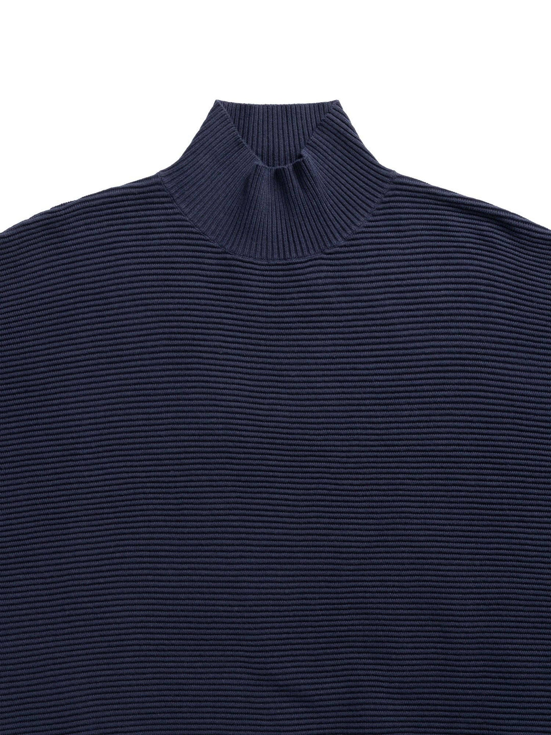 Navy ribbed knit sweater on a white background