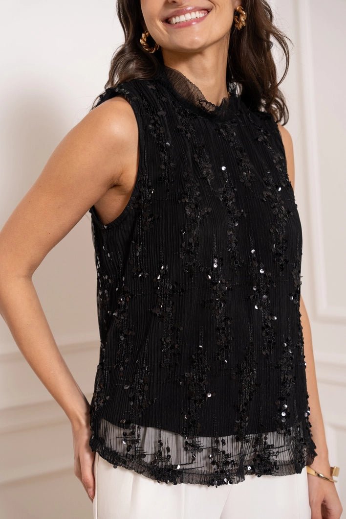 Vivienne Chiffon and Sequins Blouse - Chocolate Brown - Monica Luz