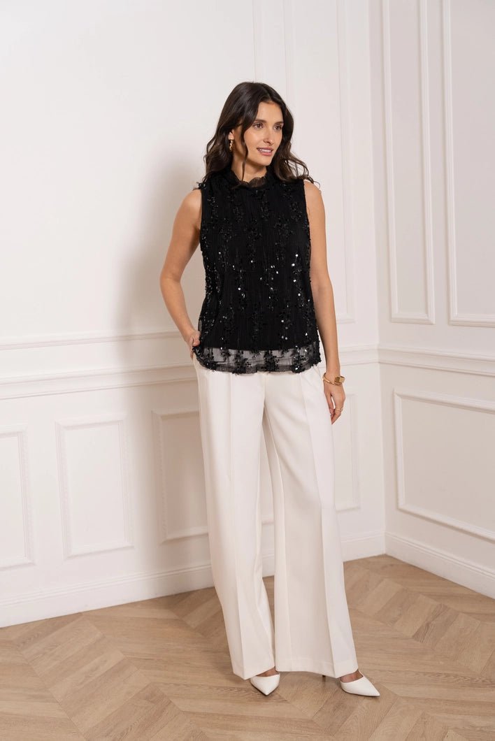 Vivienne Chiffon and Sequins Blouse - Chocolate Brown - Monica Luz