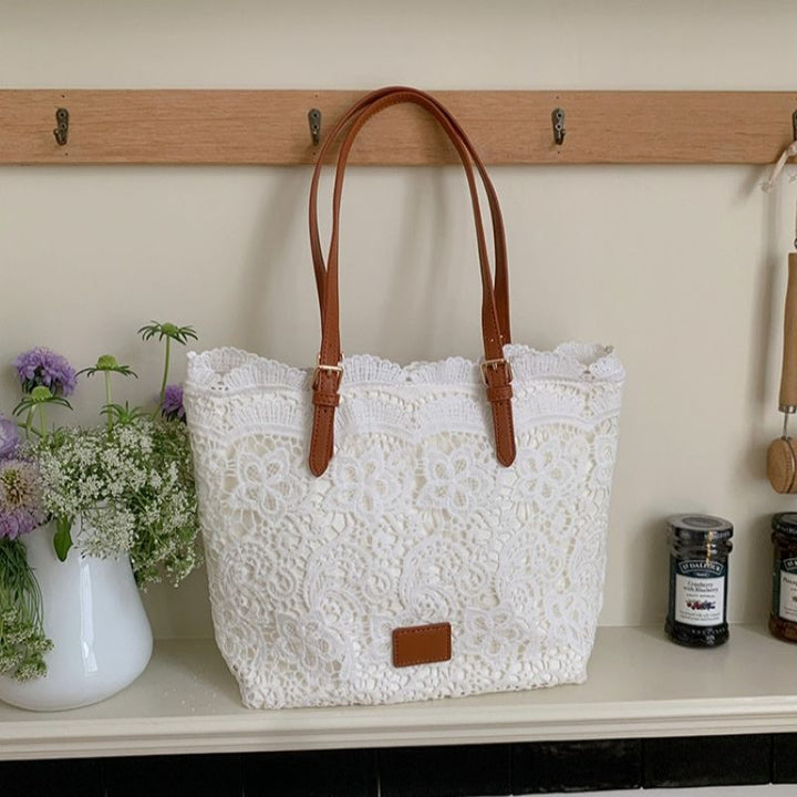 Crochet Lace Shoulder Summer Bag - White