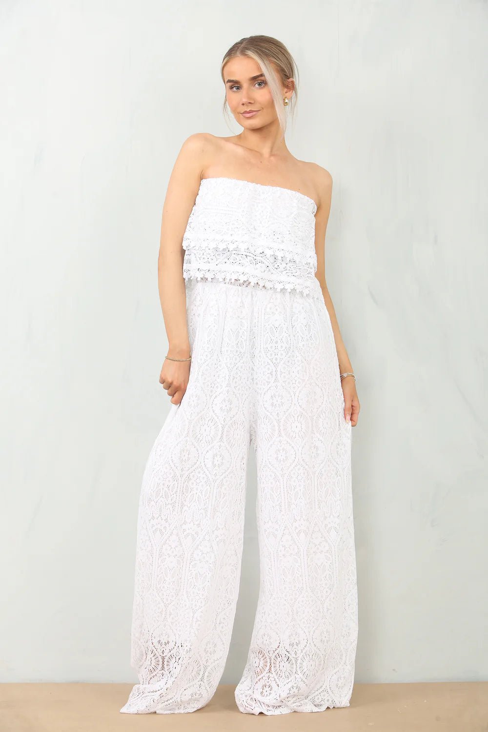 Alexandra Crochet Bandeau Jumpsuit | Black | White | Beige | Navy blue - Monica Luz