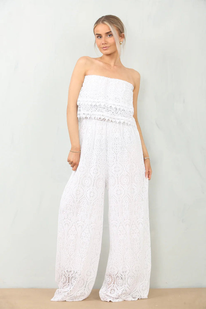 Alexandra Crochet Bandeau Jumpsuit | Black | White | Beige | Navy blue - Monica Luz