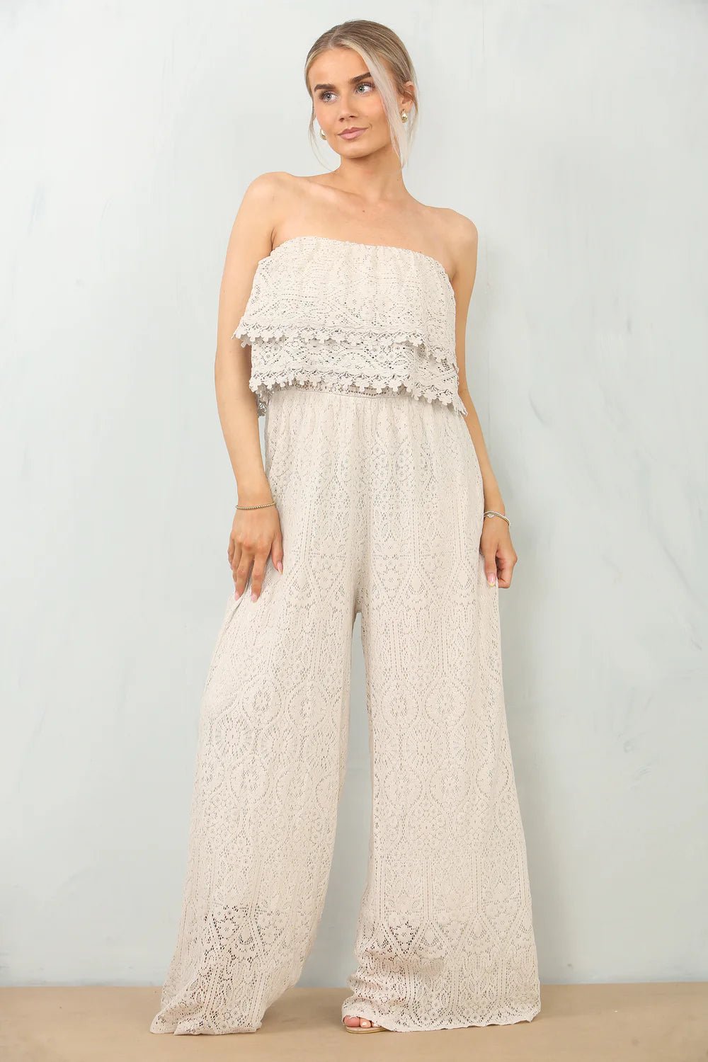 Alexandra Crochet Bandeau Jumpsuit | Black | White | Beige | Navy blue - Monica Luz