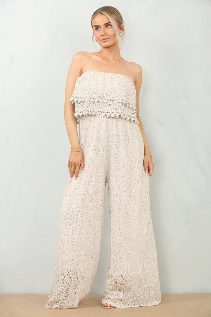 Alexandra Crochet Bandeau Jumpsuit | Black | White | Beige | Navy blue - Monica Luz