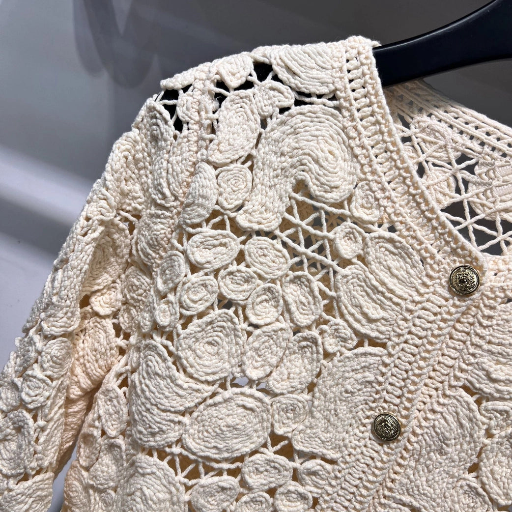 Capri Cream Floral Crochet Cardigan