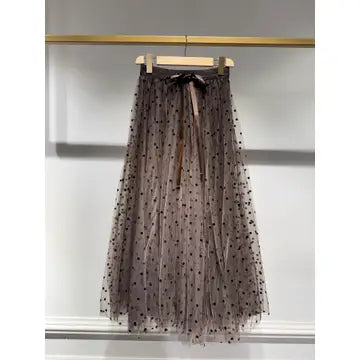 Aria Tulle Polka Dot Skirt in Ecru/black - Brown
