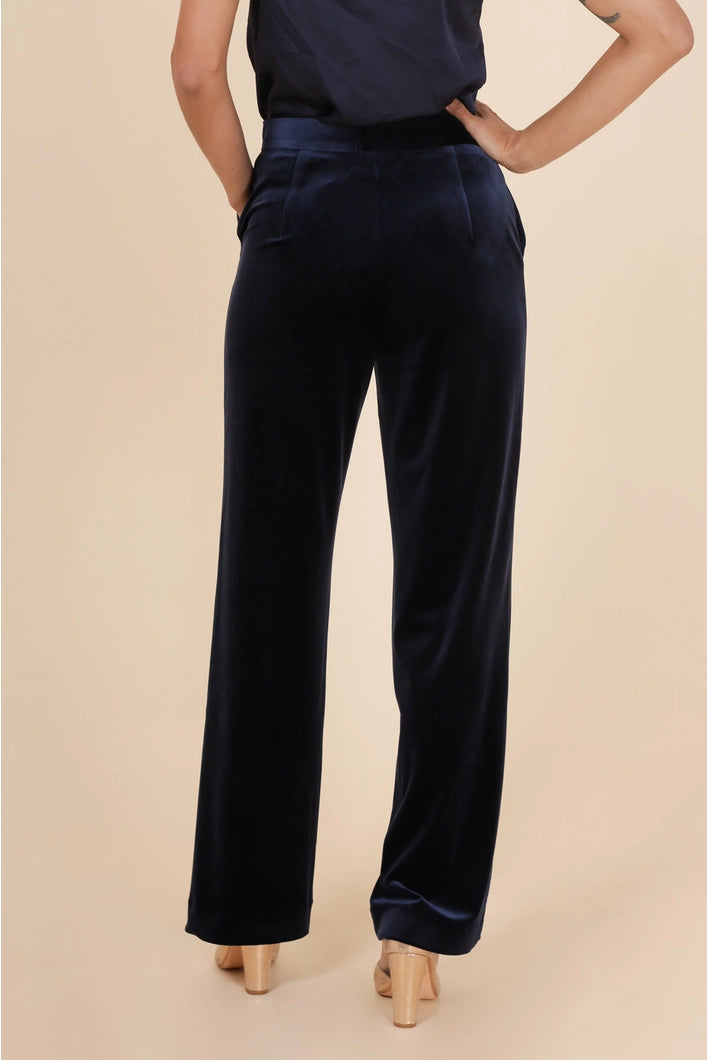 Isadora Velvet Trousers - straight leg - Navy Blue