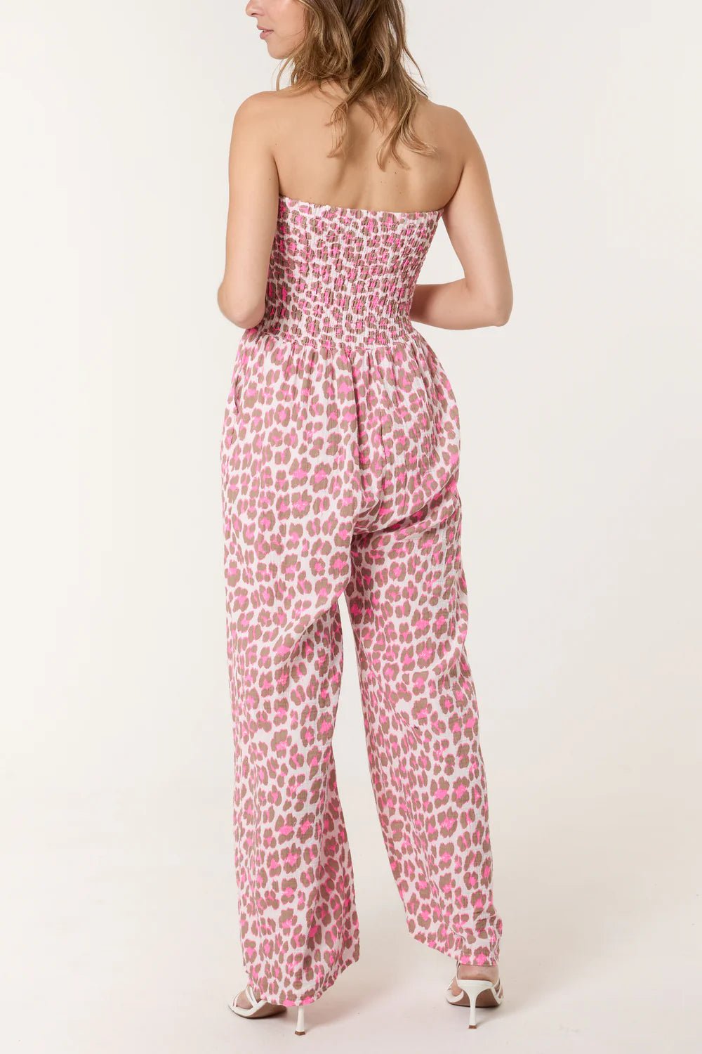 Bandeau Animal Cheesecloth Jumpsuit | Mocha/pink - Monica Luz