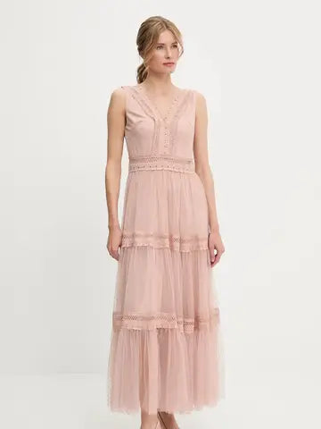 Nikki Polka dot tulle and lace maxi dress - Soft Rose