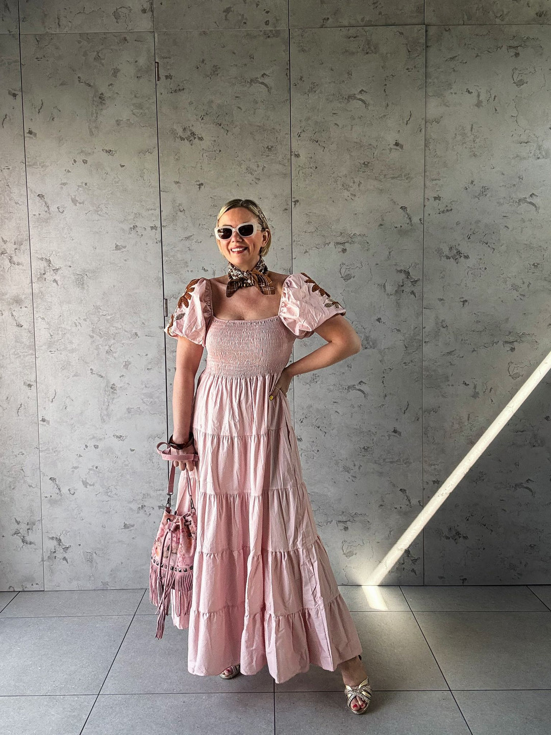 Best seller!! The Porto Fino maxi dress w/embroidered sleeves - Monica Luz