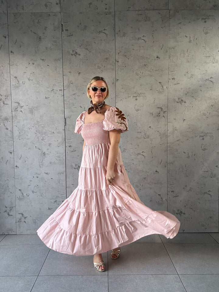Best seller!! The Porto Fino maxi dress w/embroidered sleeves - Monica Luz