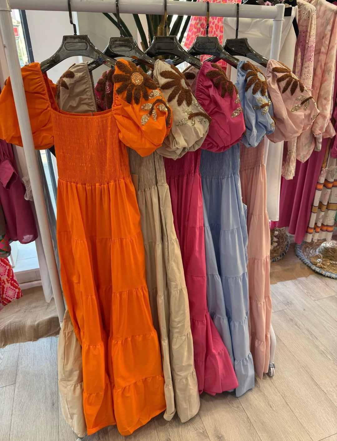 Best seller!! The Porto Fino maxi dress w/embroidered sleeves - Monica Luz