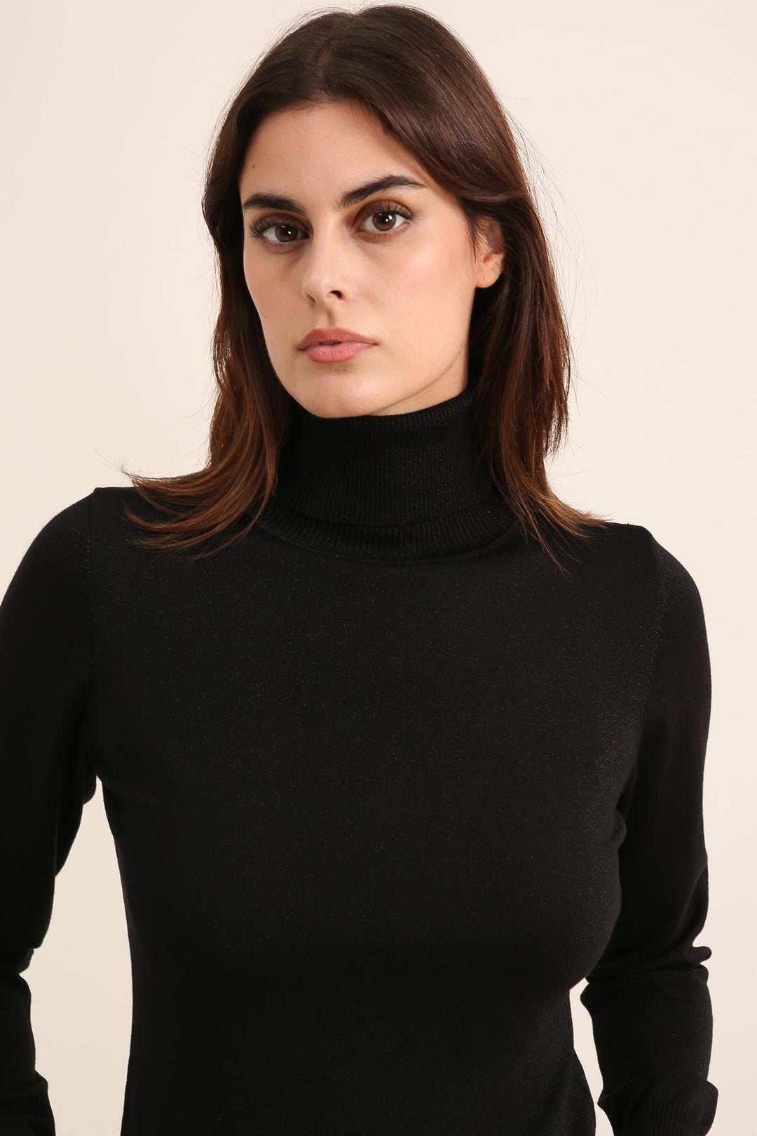 Tencel and lurex knit turtleneck sweater / One size