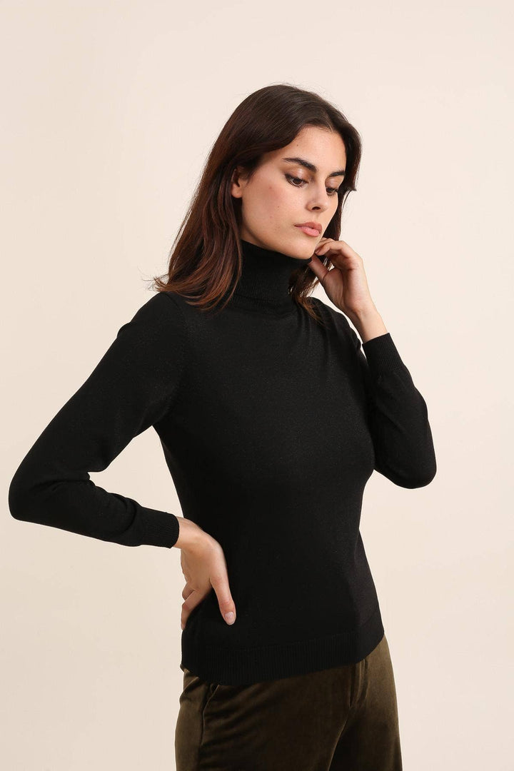 Tencel and lurex knit turtleneck sweater / One size