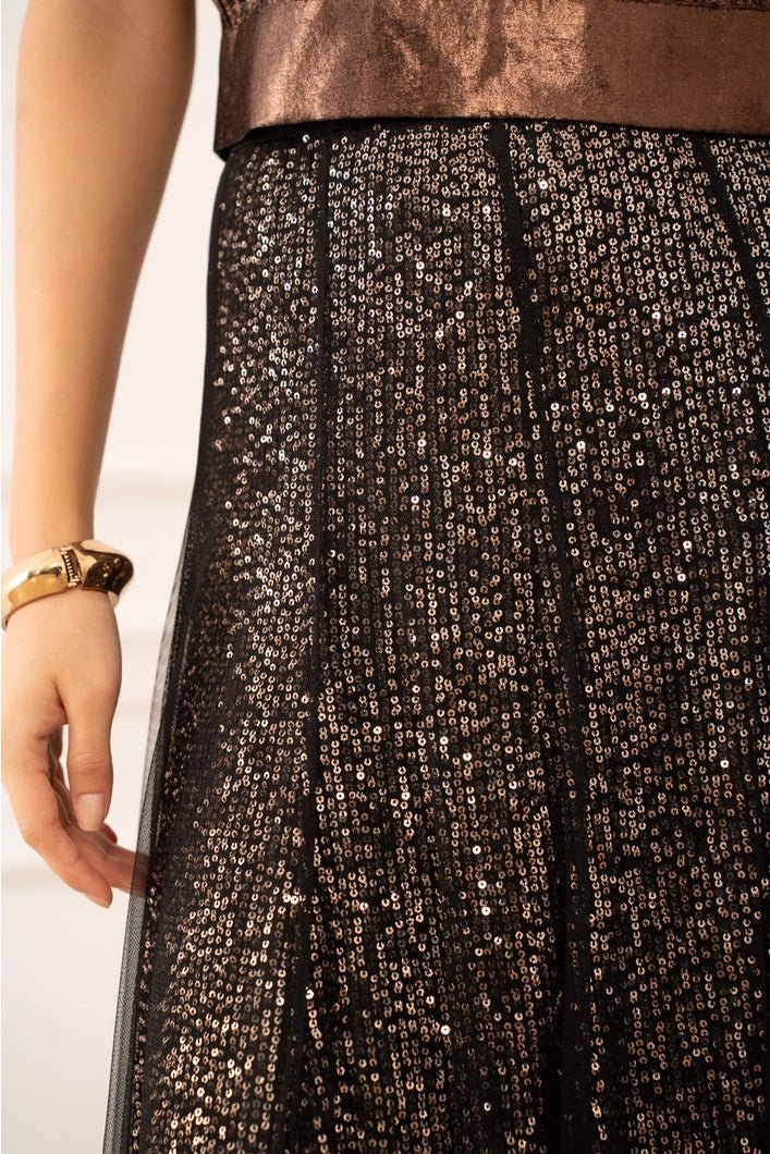 The Claudia Tulle and Sequins Skirt - Bronze/Black - Monica Luz