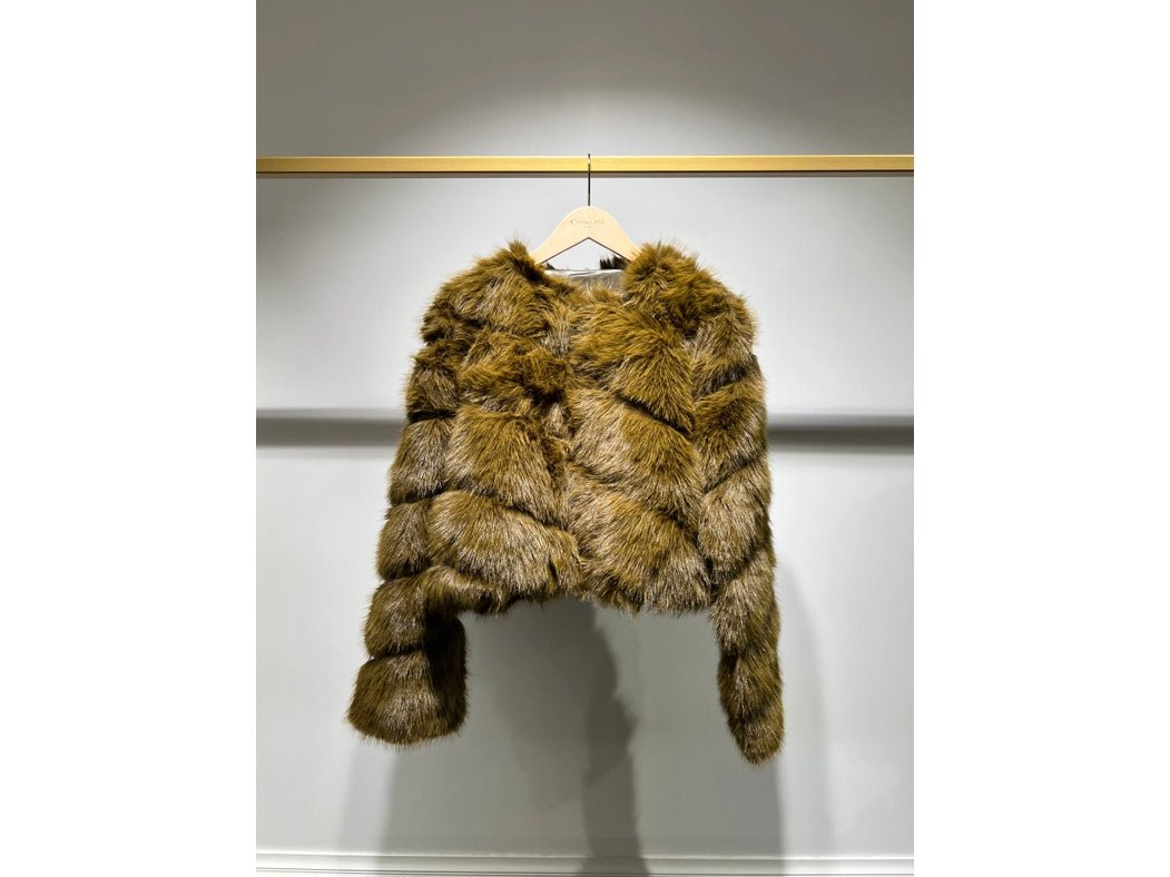 Choklate Paris |Anastasia Faux Fur short Jacket | olive | petrol blue - Monica Luz