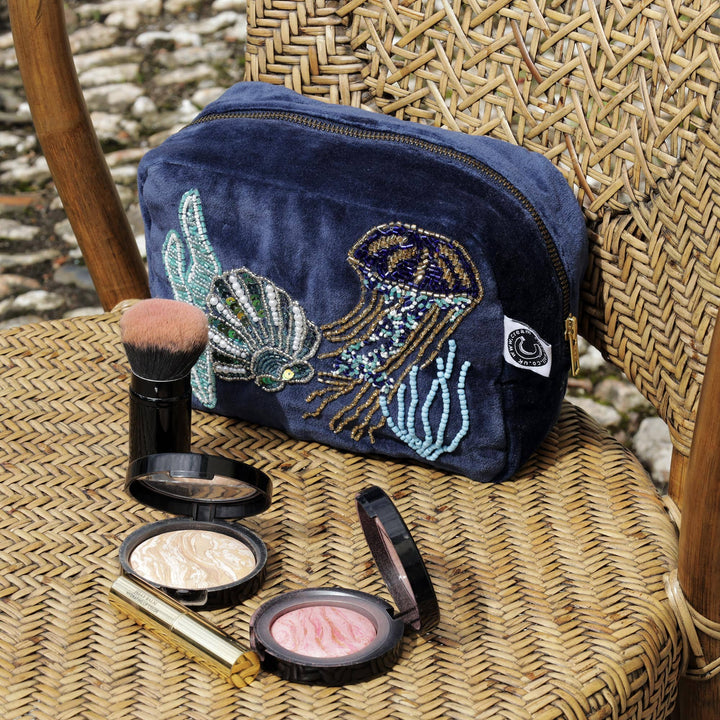 Cream Cornwall |Velvet Beaded Jellyfish Cosmetic Bag - Monica Luz