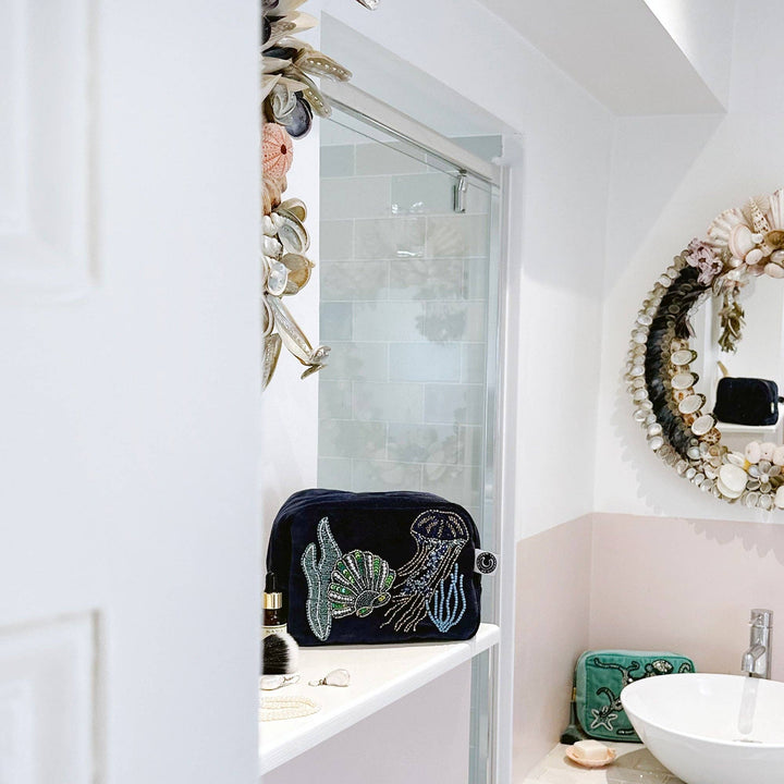 Cream Cornwall |Velvet Beaded Jellyfish Cosmetic Bag - Monica Luz